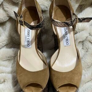 JIMMY CHOO Folly size 40/ US10 Platform Wedge Suede Python Snakeskin Sandals